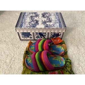 NIB Farm Rio Blue Macaw Crochet Anatomic Slip on Slide Sandal Women's size 7